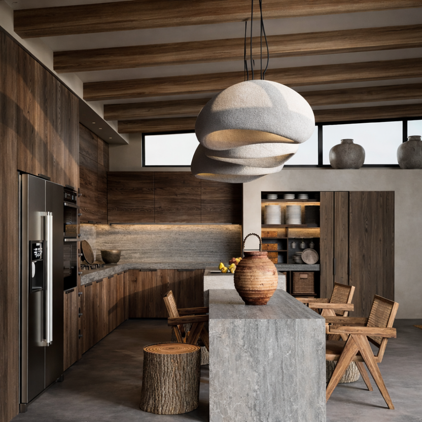 Suspension LED Wabi-Sabi Polystyrène Sculpté | Gris