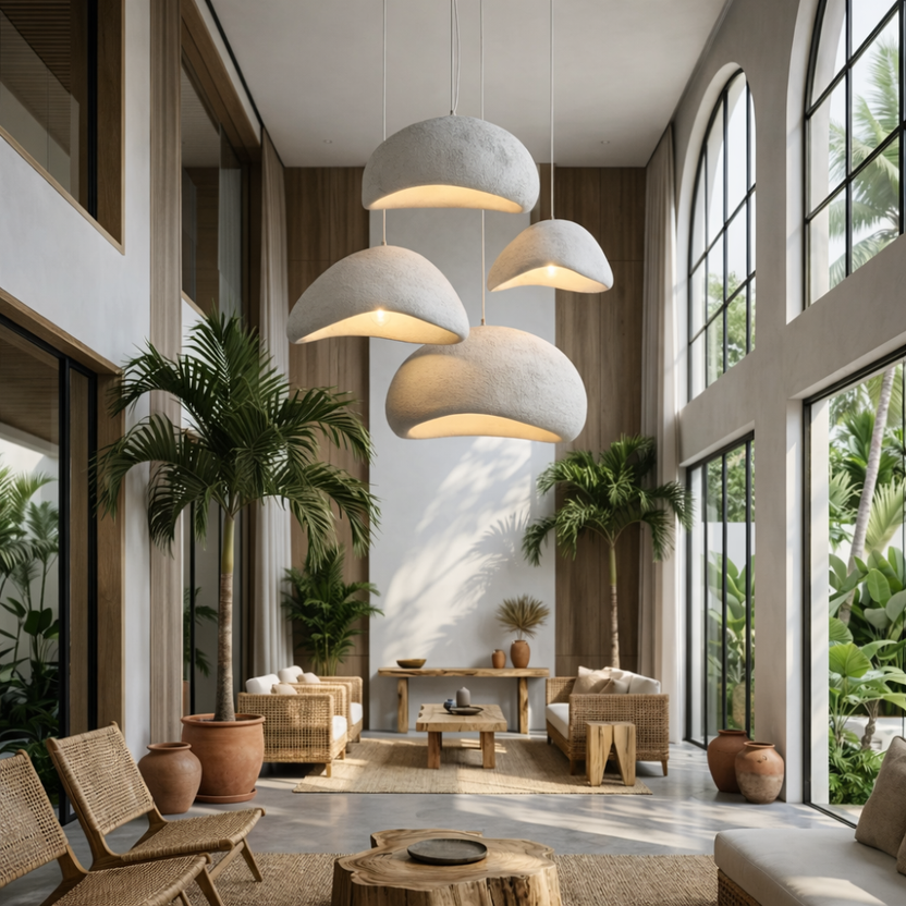 Suspension LED Wabi-Sabi Polystyrène Sculpté | Gris