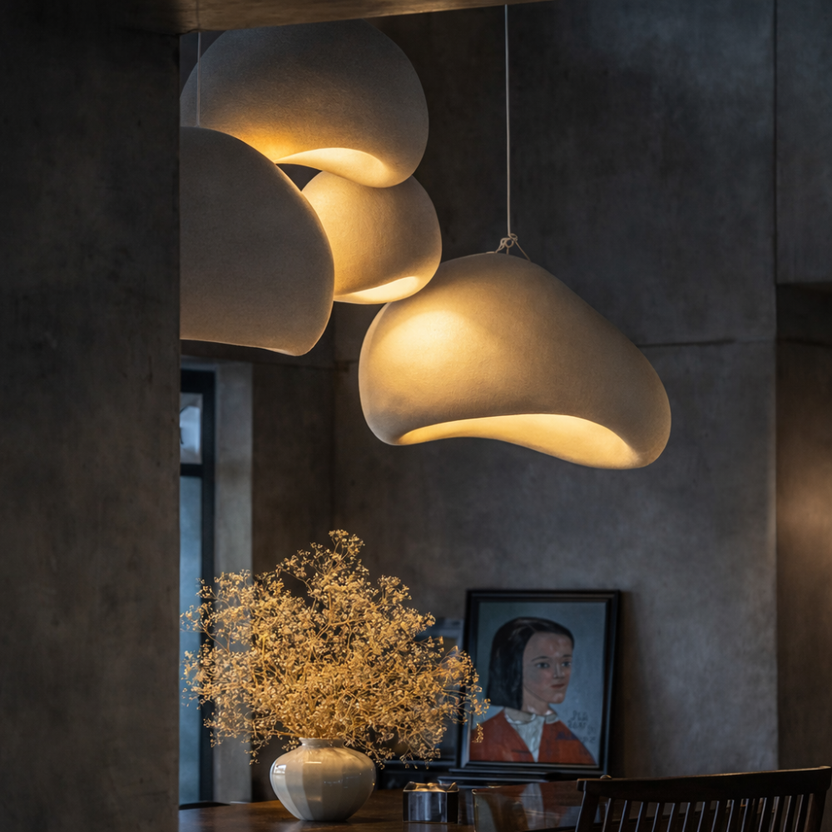 Suspension LED Wabi-Sabi Polystyrène Sculpté | Gris