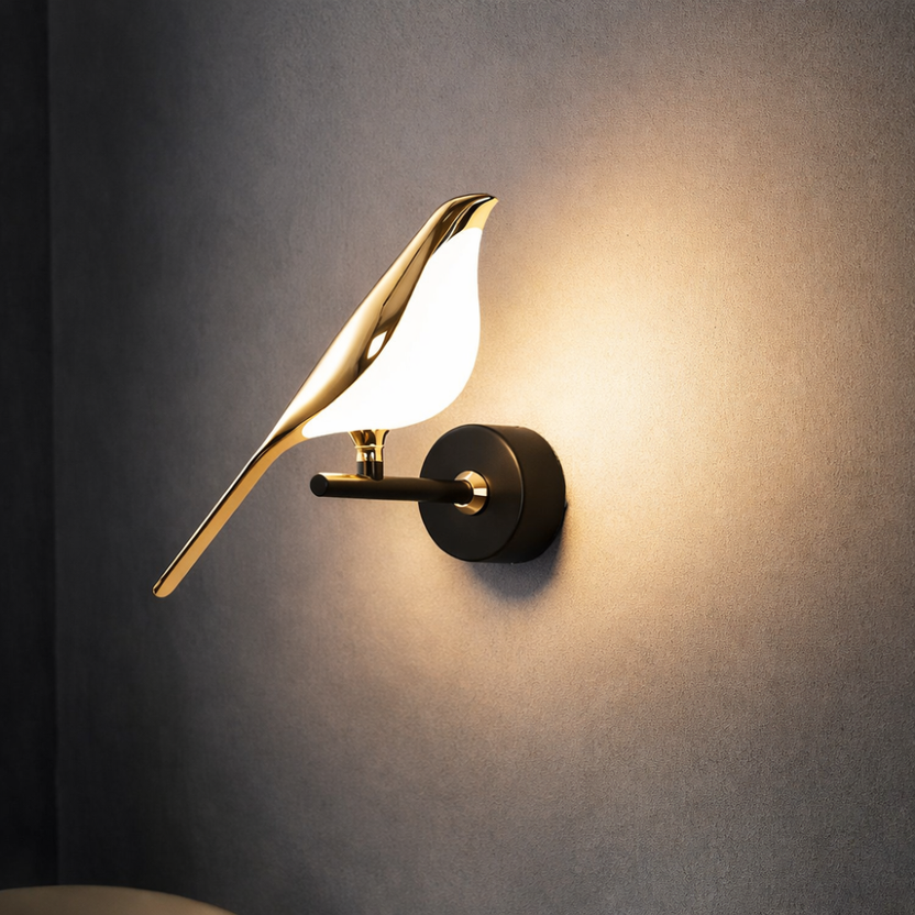 Applique Murale LED Oiseau Doré Art Déco | Aluminium Plaqué Or