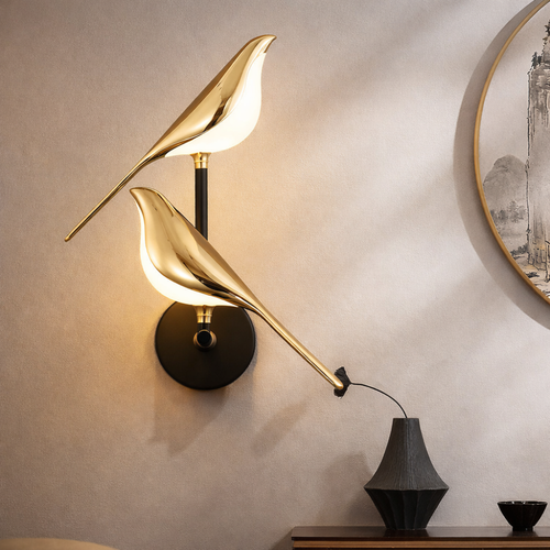 Lampe murale Art Déco oiseau plaqué or éclairage chevet - ambiance chambre