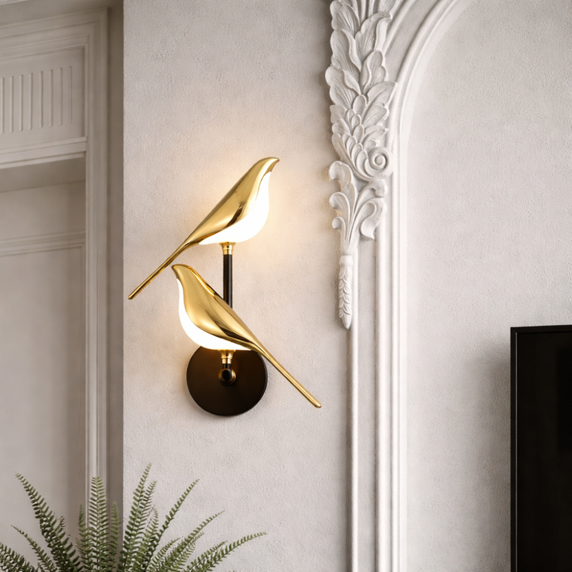 Applique Murale LED Oiseau Doré Art Déco | Aluminium Plaqué Or