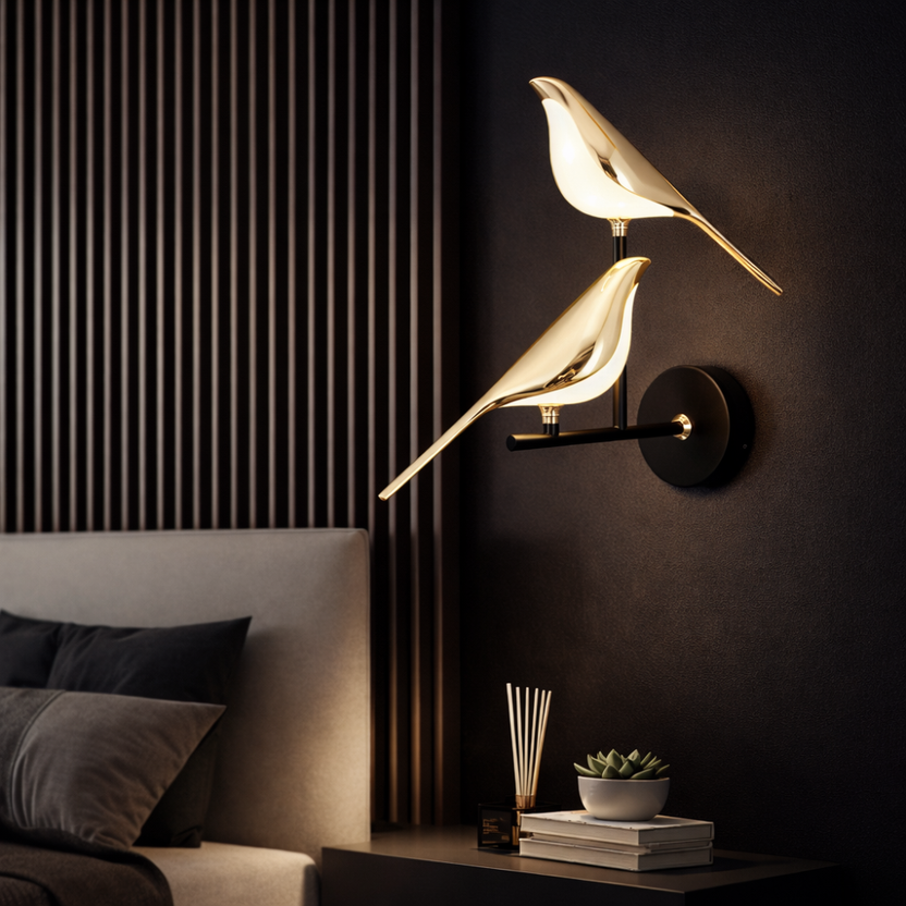 Applique Murale LED Oiseau Doré Art Déco | Aluminium Plaqué Or