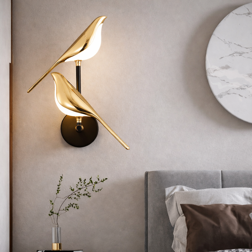 Applique Murale LED Oiseau Doré Art Déco | Aluminium Plaqué Or