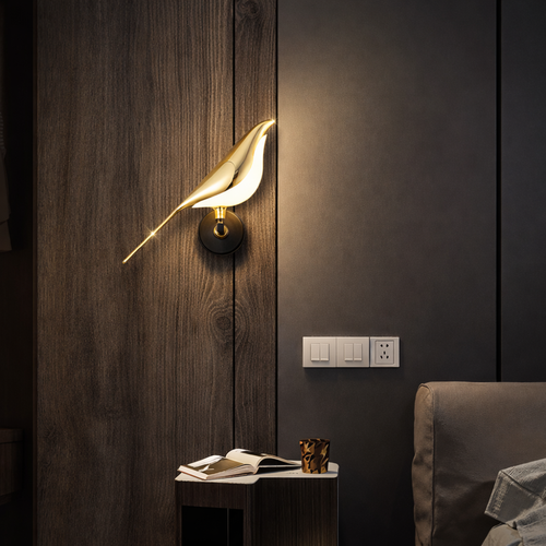 Applique murale LED oiseau doré Art Déco aluminium - vue principale
