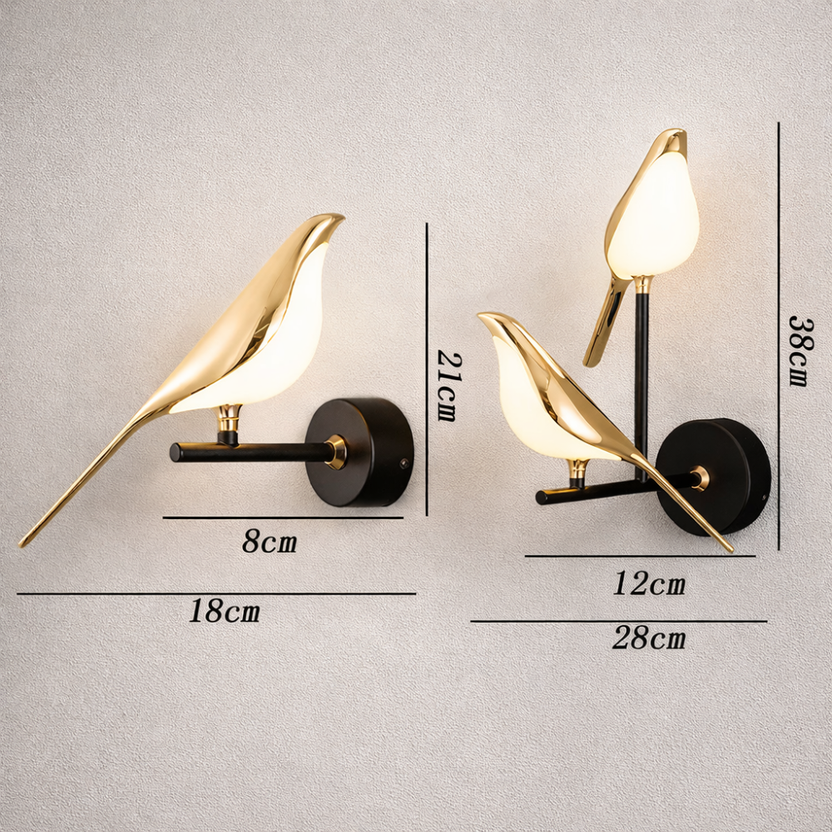 Applique Murale LED Oiseau Doré Art Déco | Aluminium Plaqué Or
