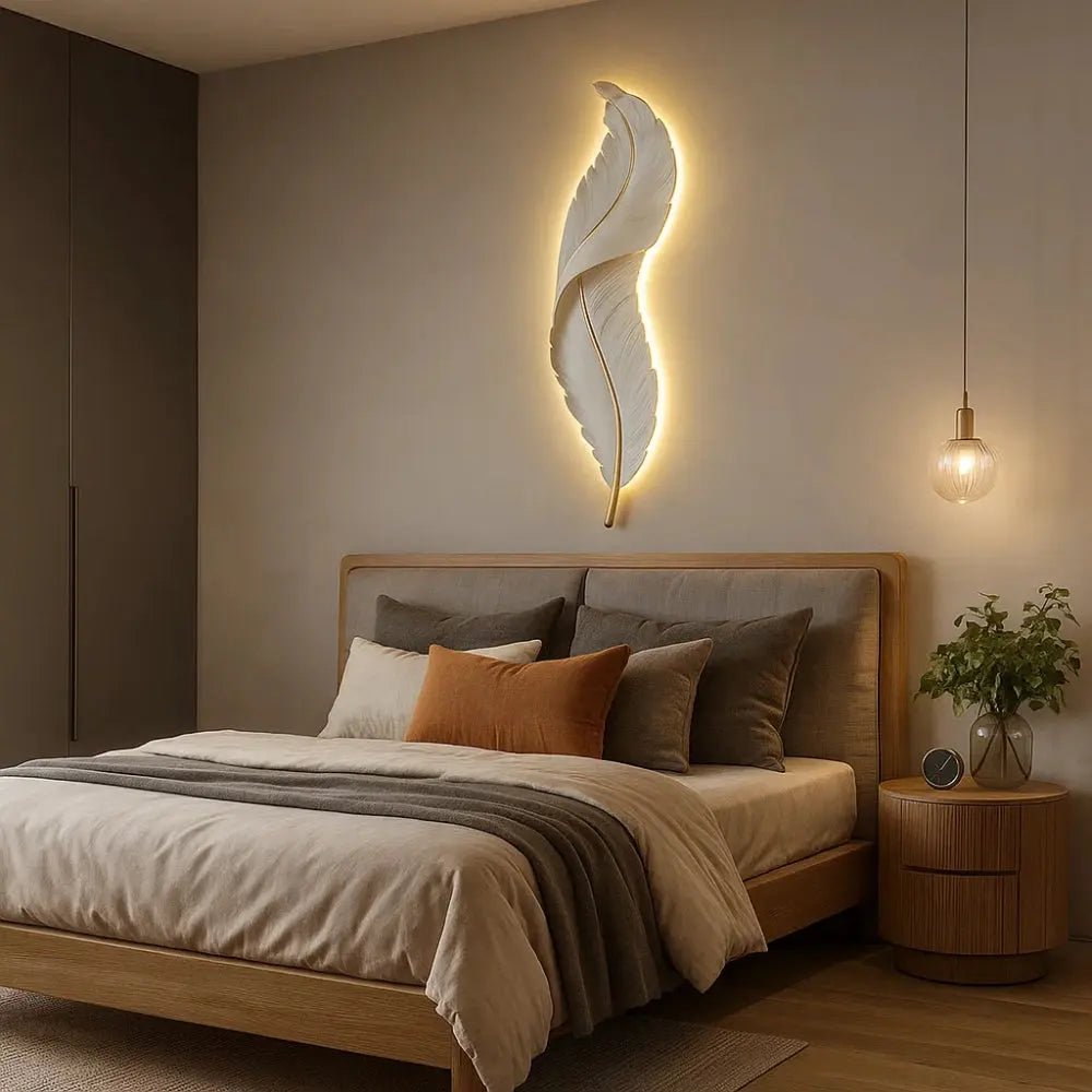 SoftFeather applique plume dorée lumière blanc chaud - chambre
