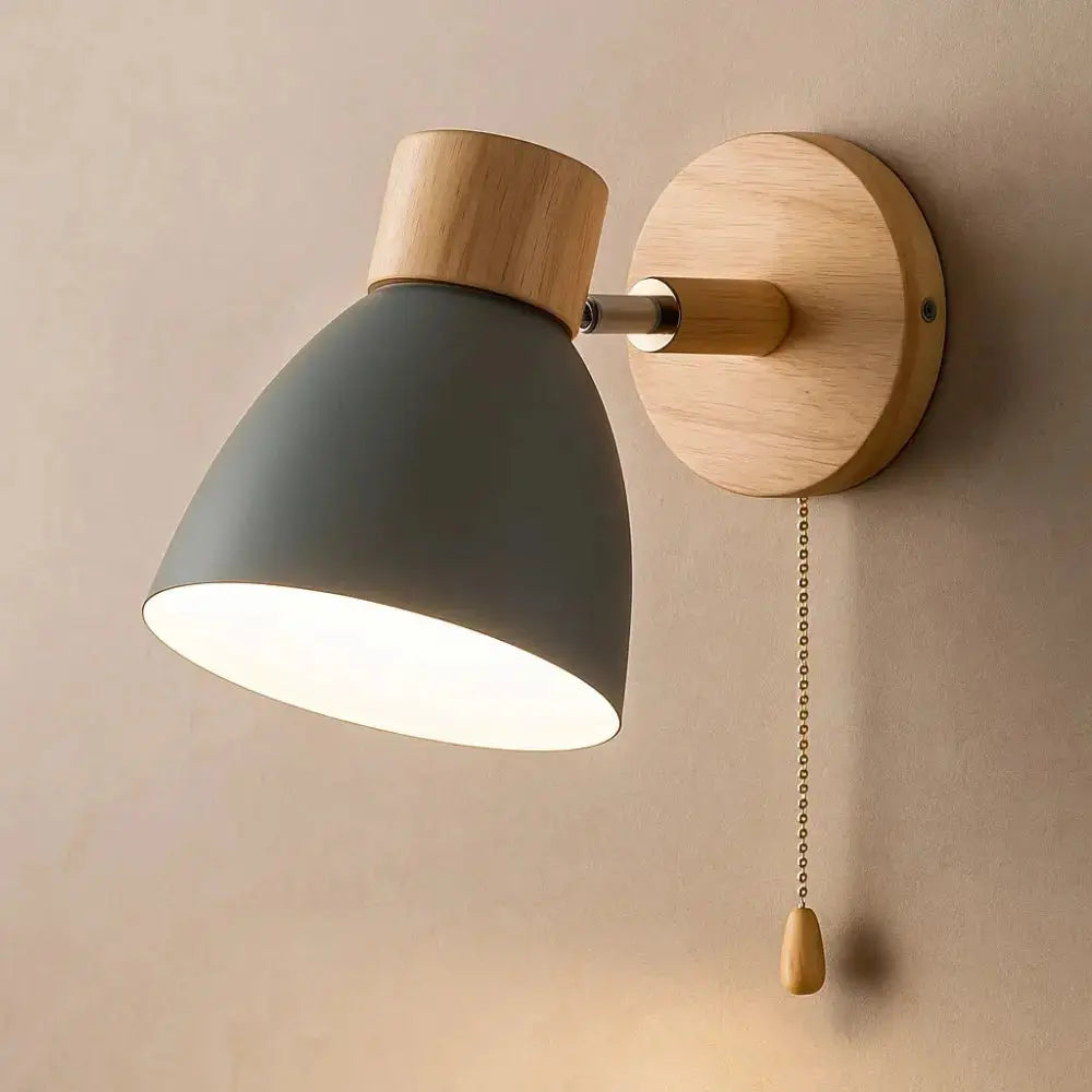 Applique bois naturel abat-jour pastel - vue mise en situation