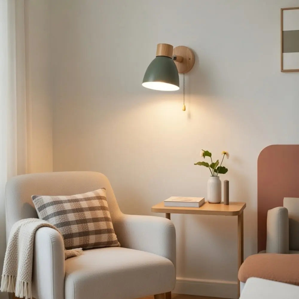 Applique Murale Nordique Bois et Fer Abat-jour Pastel | Norya