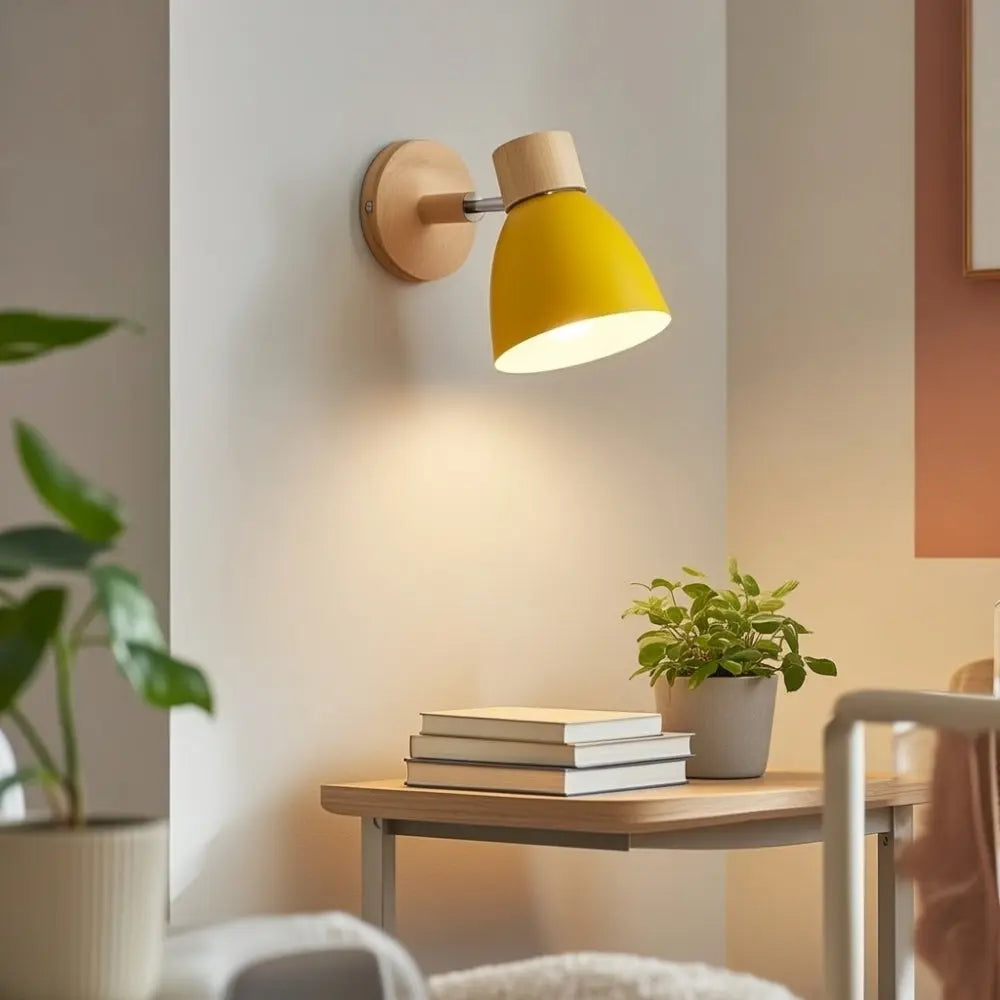 Lampe murale bois fer scandinave blanc chaud - ambiance chambre