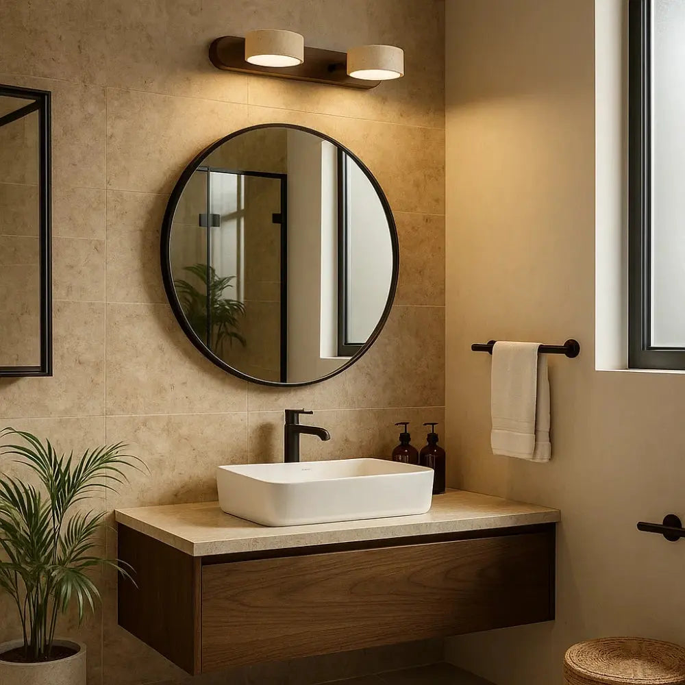 Applique travertin naturel bois massif version 2 lumières - salle de bain