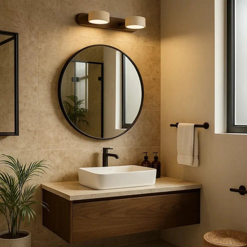 Applique travertin naturel bois massif version 2 lumières - salle de bain