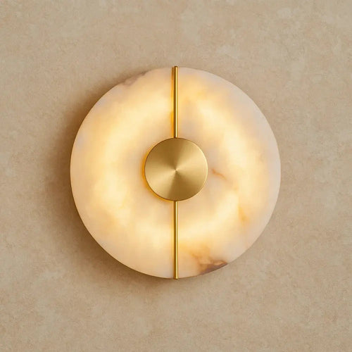 Applique albâtre naturel halo LED blanc chaud - ambiance salon