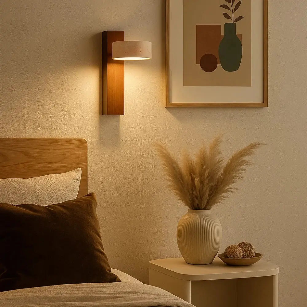 Applique murale minimaliste travertin bois - vue de côté