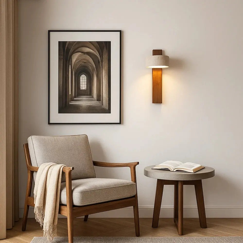 Travelya applique travertin éclairage indirect salon contemporain