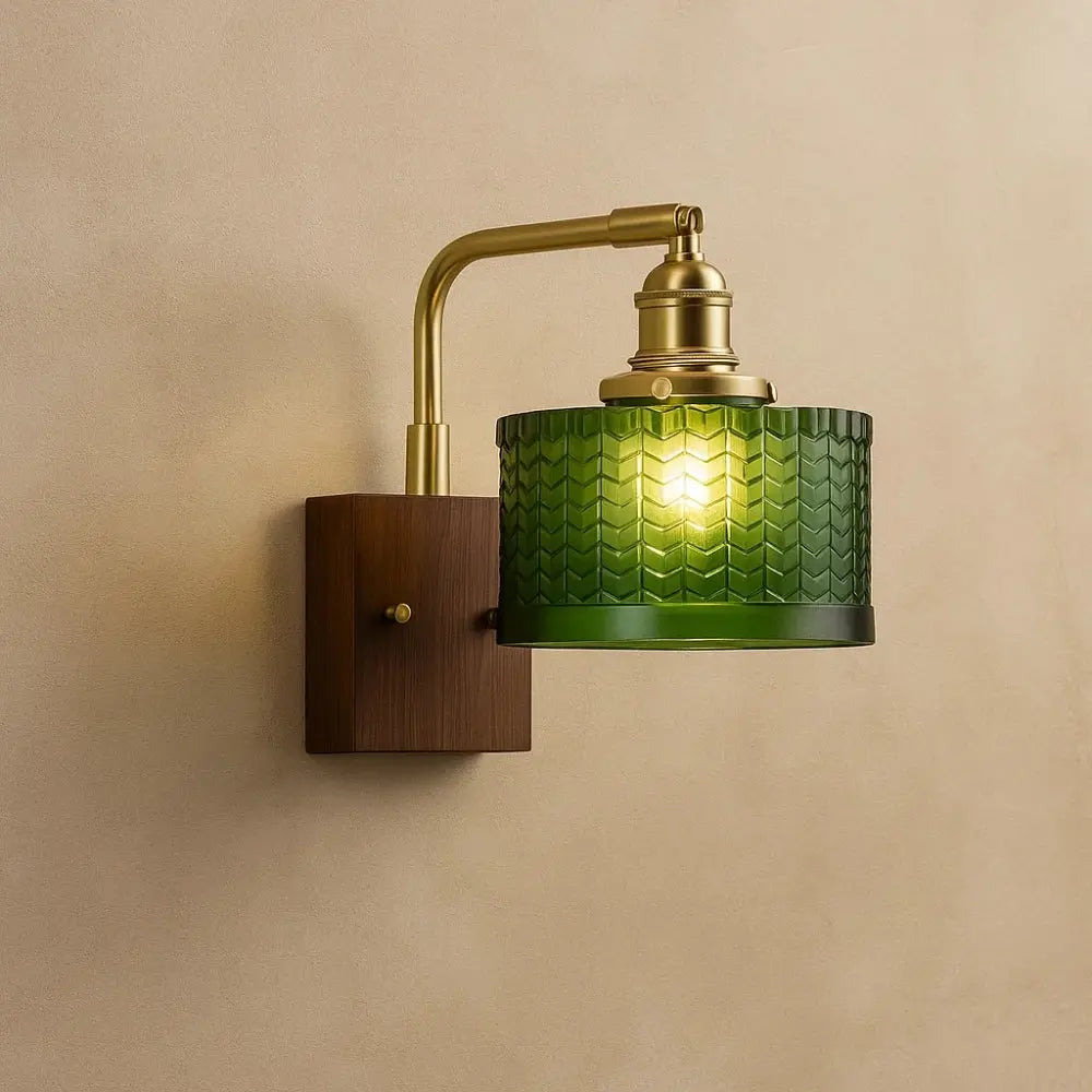Applique murale verre vert texturé laiton bois - Sylverra vue principale