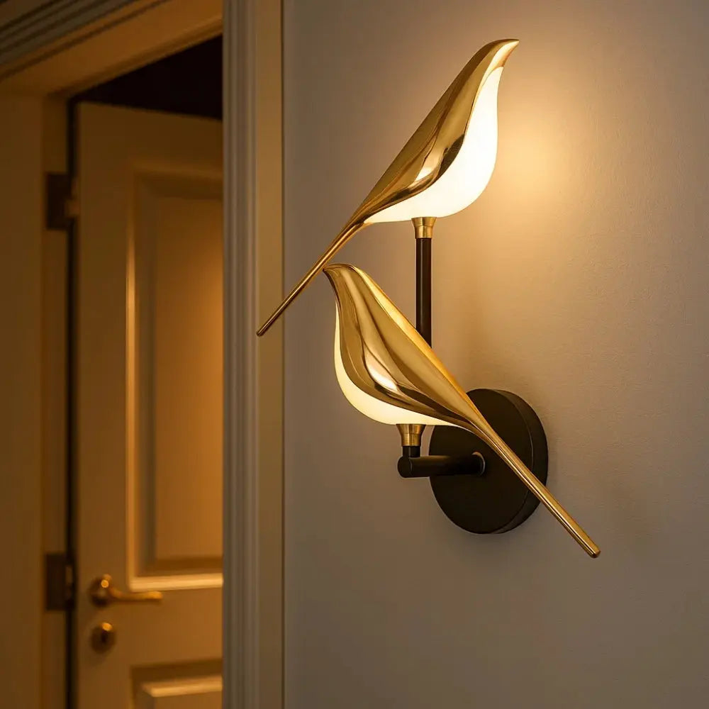 Applique Murale LED Oiseau Doré Art Déco | Aluminium Plaqué Or