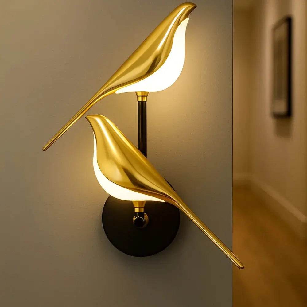 Applique Murale LED Oiseau Doré Art Déco | Aluminium Plaqué Or