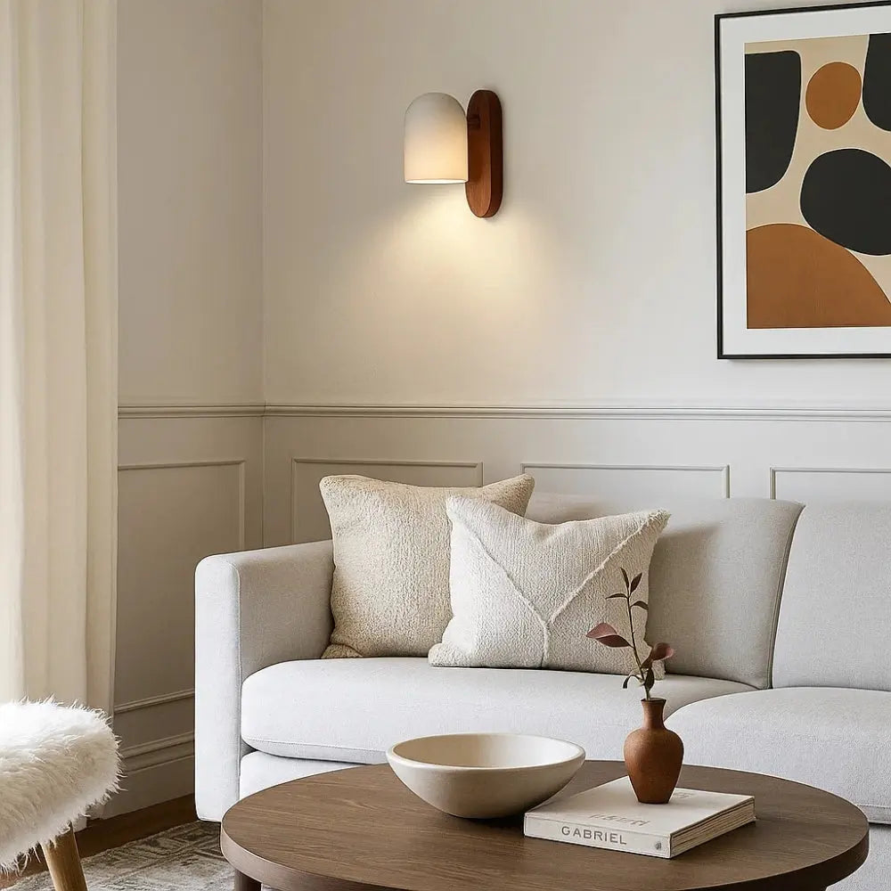 Norevia applique bois noyer câblée installation murale - salon minimaliste