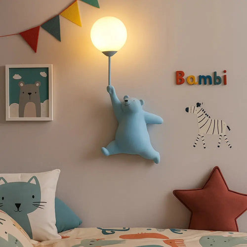 Lampe murale enfant ourson rose 3D éclairage doux - ambiance chambre