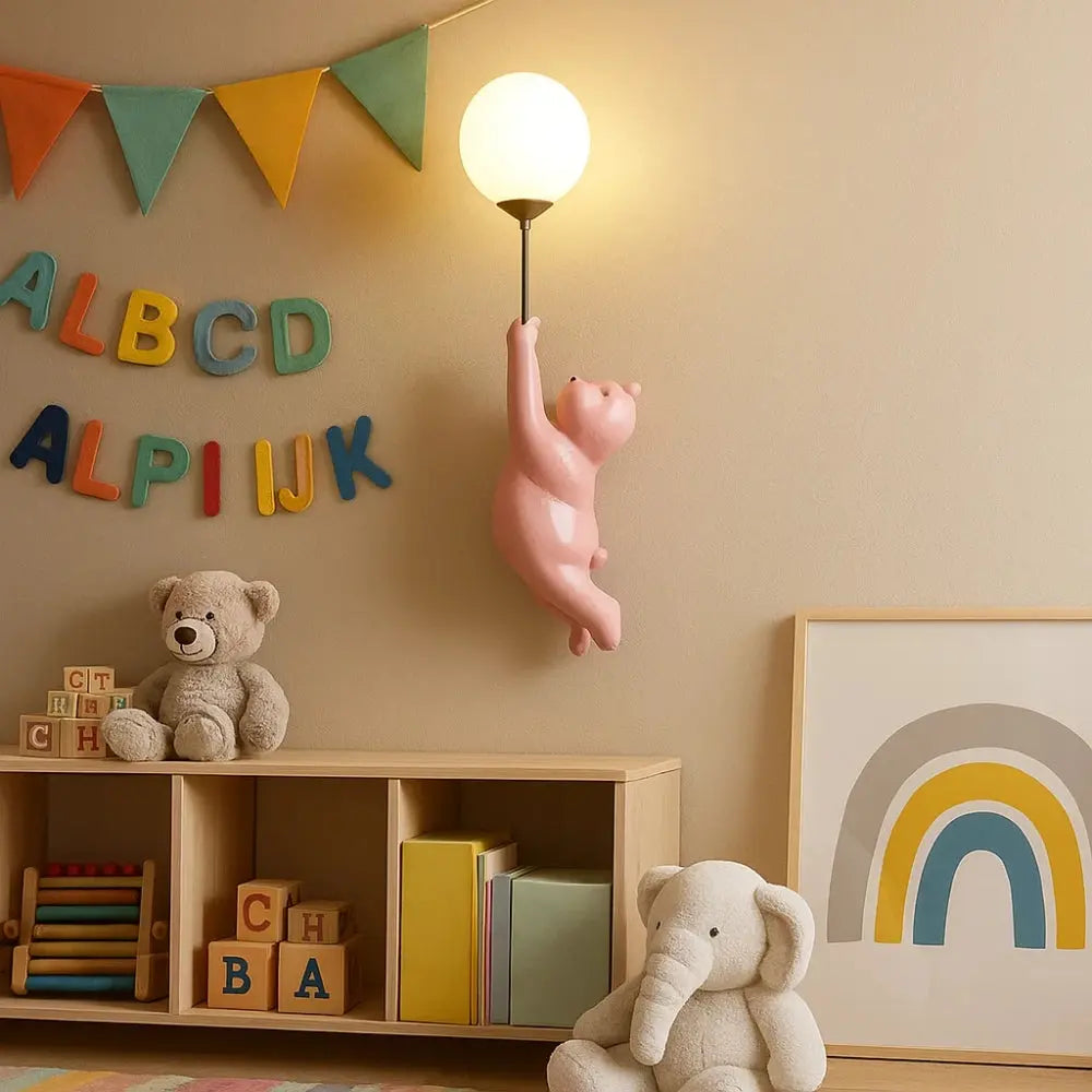 Applique murale ourson blanc lune PVC acrylique - detail relief 3D