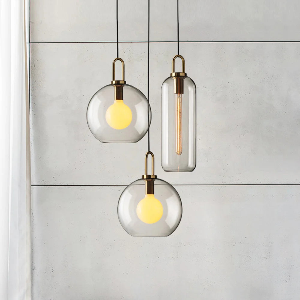 Lot de 3 Suspensions Globe en Verre Acier Doré | Celeste