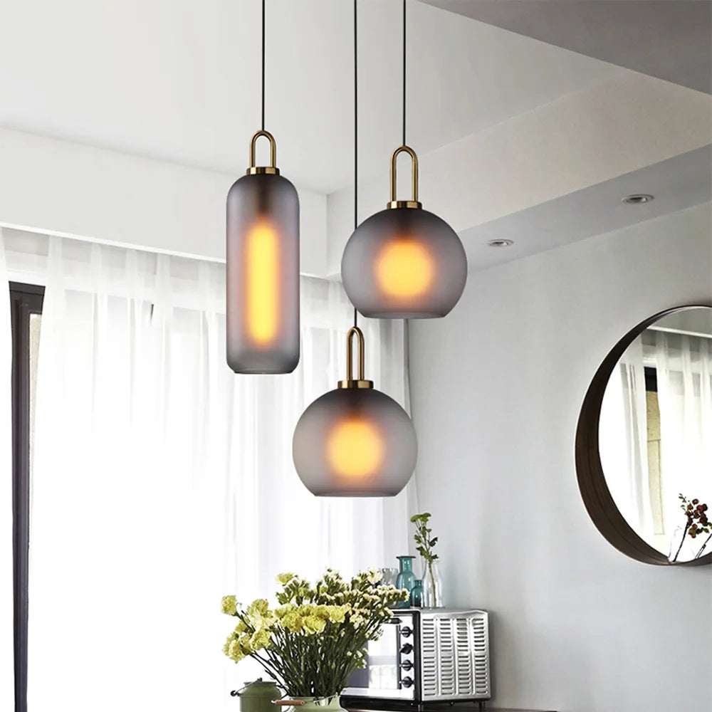 Lot de 3 Suspensions Globe en Verre Acier Doré | Celeste