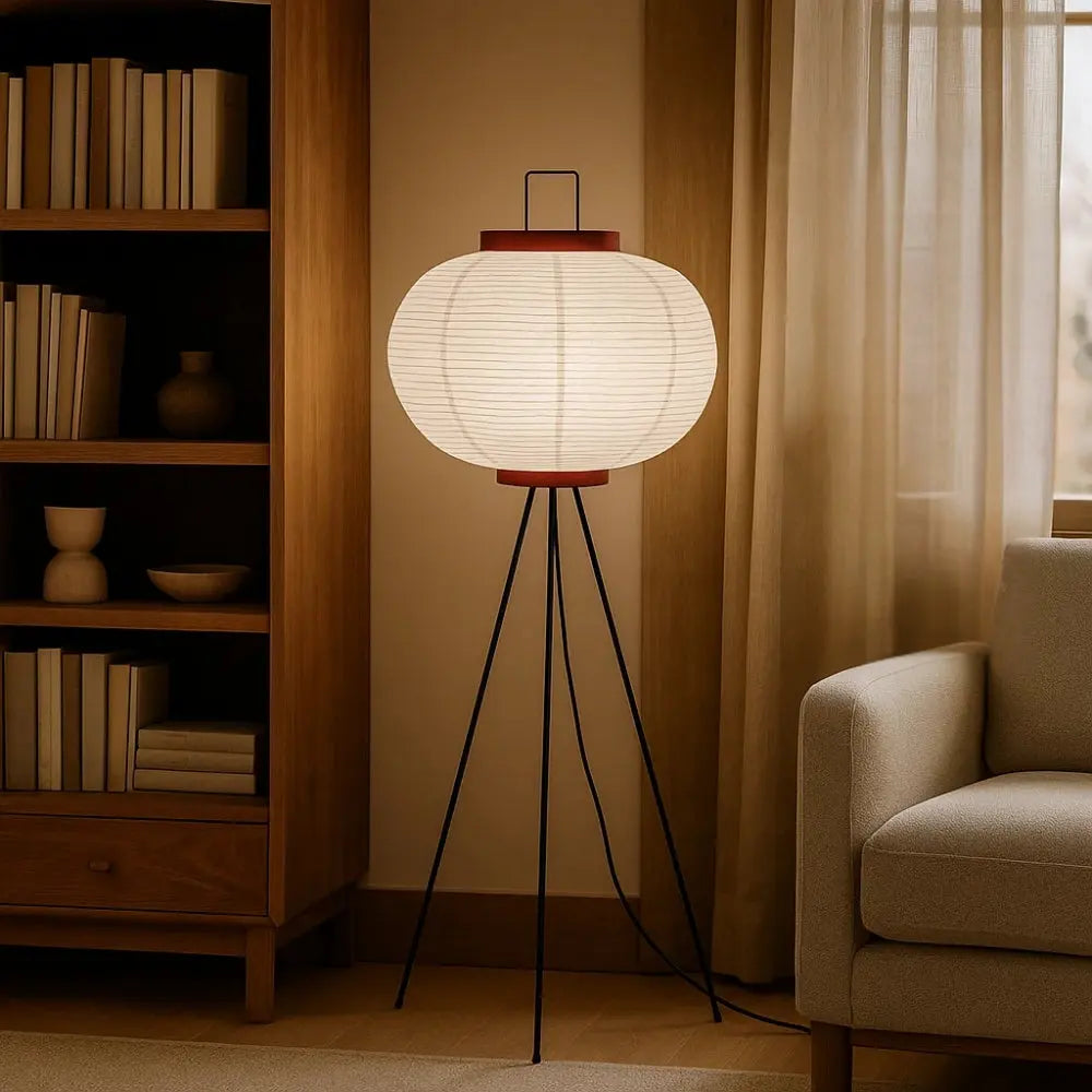 Lampadaire Japonais Papier de Riz et Métal Noir LED | Haruné