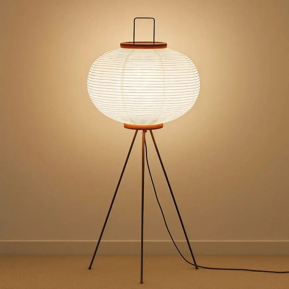 Lampadaire Japonais Papier de Riz et Métal Noir LED | Haruné
