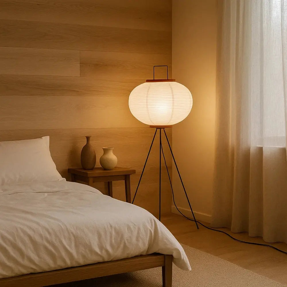 Lampadaire Japonais Papier de Riz et Métal Noir LED | Haruné