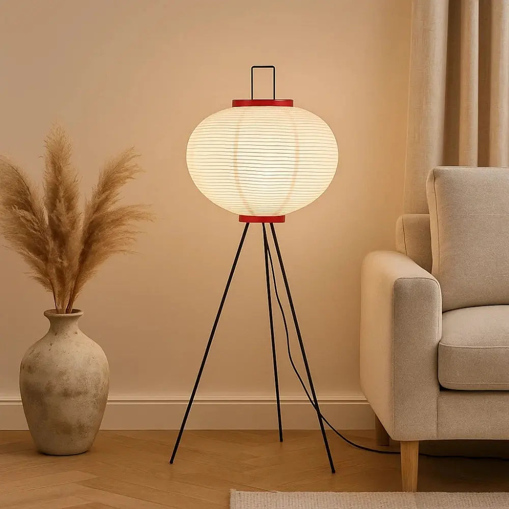 Lampadaire Japonais Papier de Riz et Métal Noir LED | Haruné