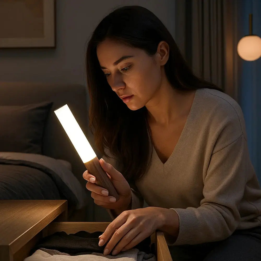 Lampe murale bois pin fixation magnétique portable - nuit