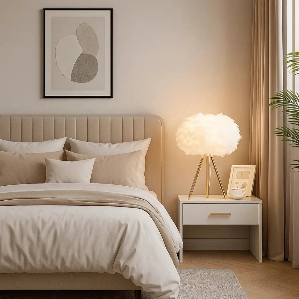 Lampe Table De Chevet - Plumes Dorées Rêveuses | Plumélia