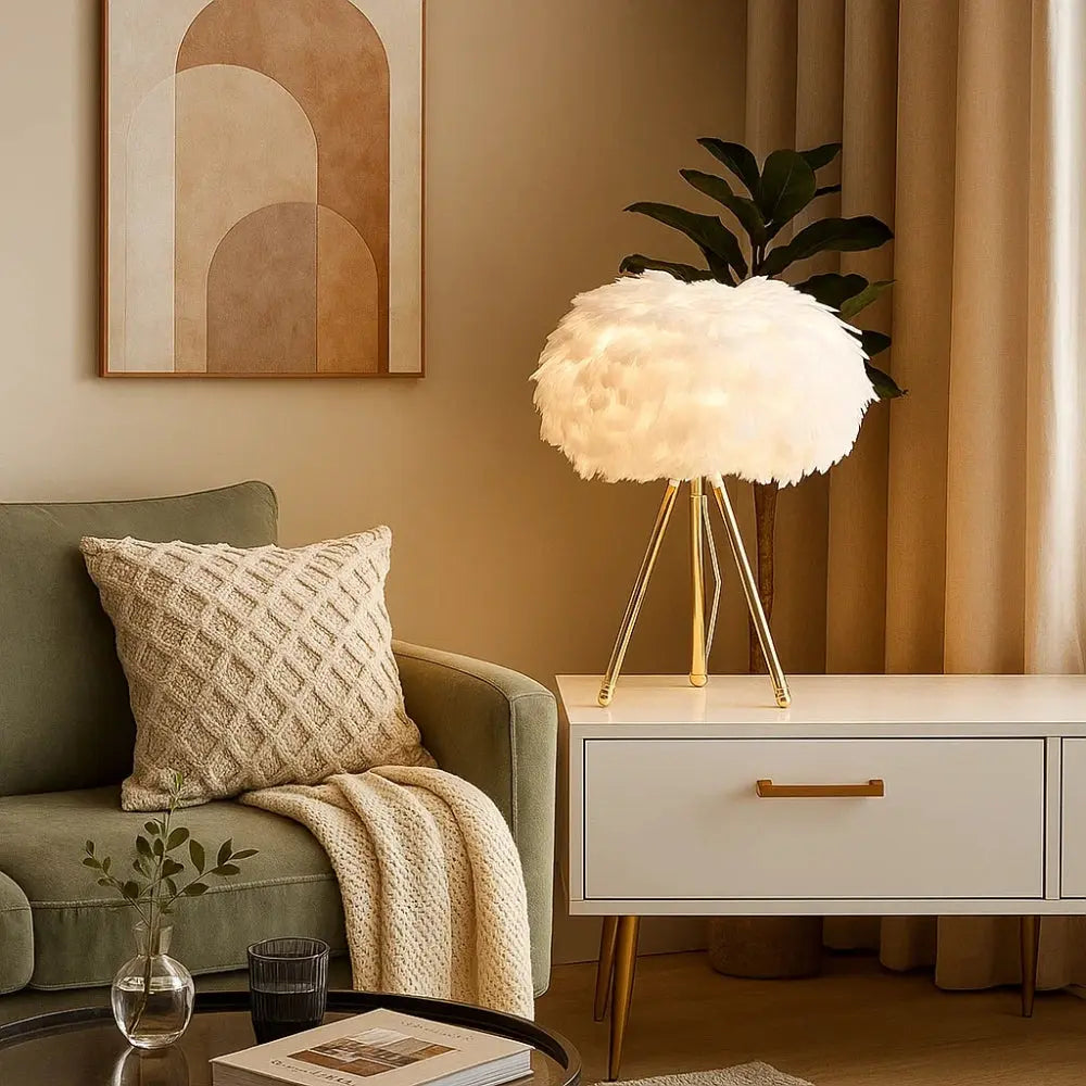 Lampe Table De Chevet - Plumes Dorées Rêveuses | Plumélia