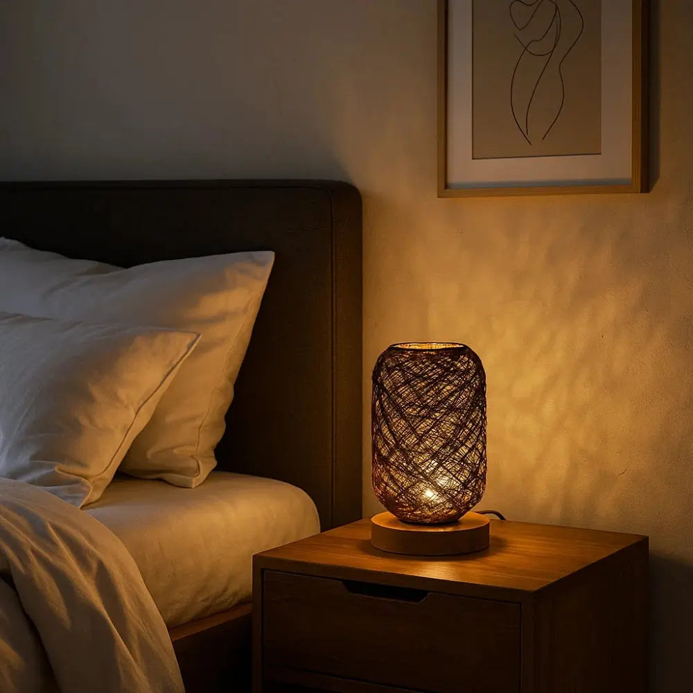 Lampe De Chevet En Rotin - Tressage Bohème Naturel | Rotelya