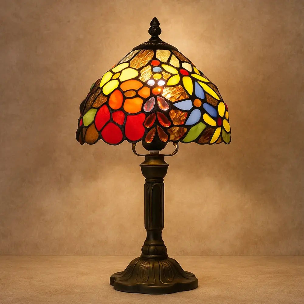 Lampe Champignon Vintage Verre Coloré Base Bronze | Marina
