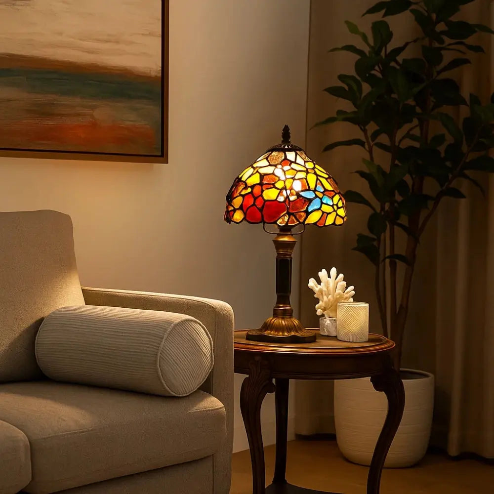 Lampe Champignon Vintage Verre Coloré Base Bronze | Marina