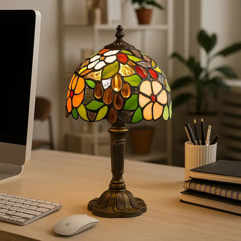 Lampe Champignon Vintage Verre Coloré Base Bronze | Marina