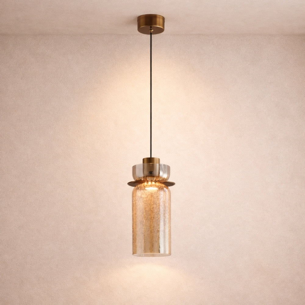 Suspension Verre Fissuré Ambré ou Transparent | Éclat Texturé