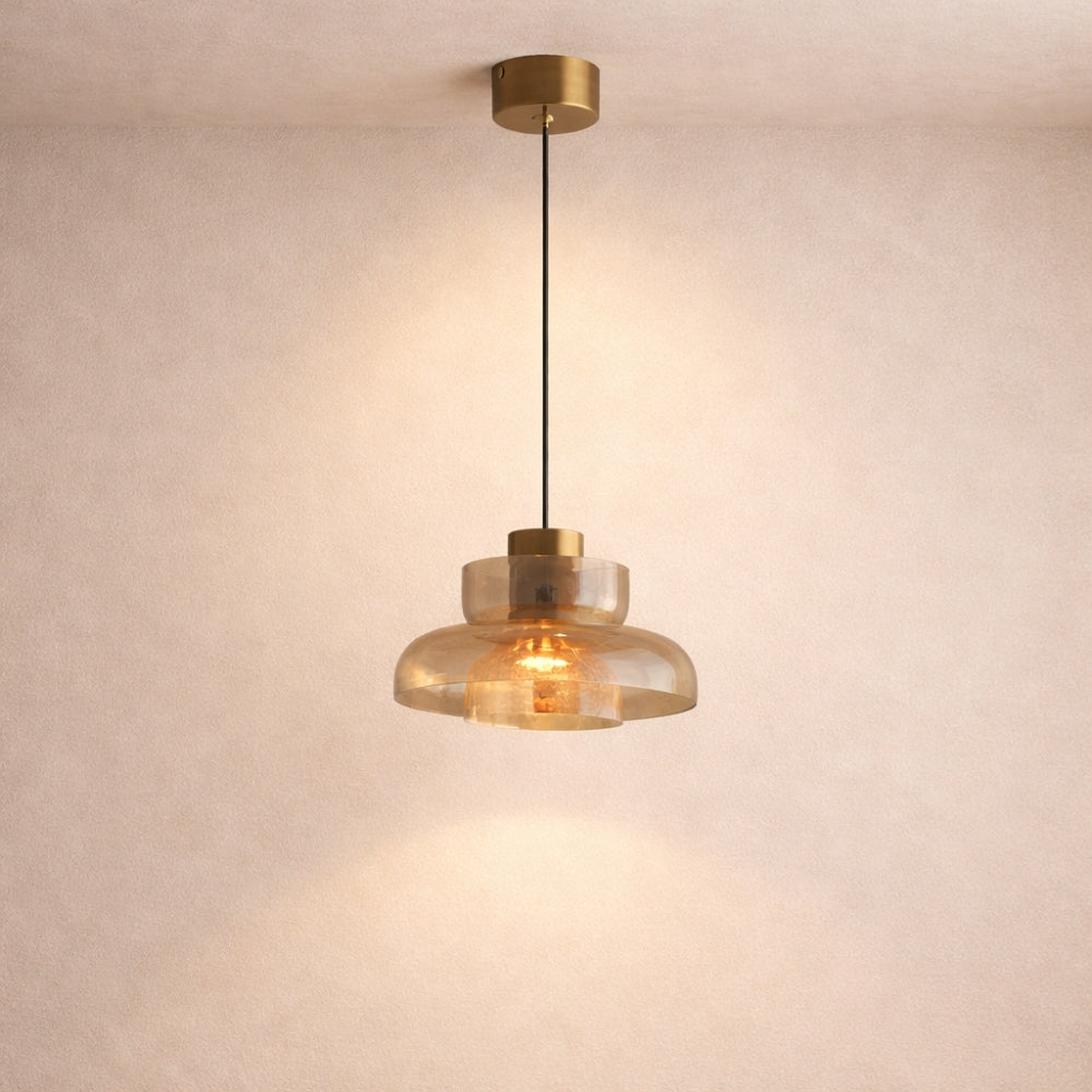 Suspension Verre Fissuré Ambré ou Transparent | Éclat Texturé