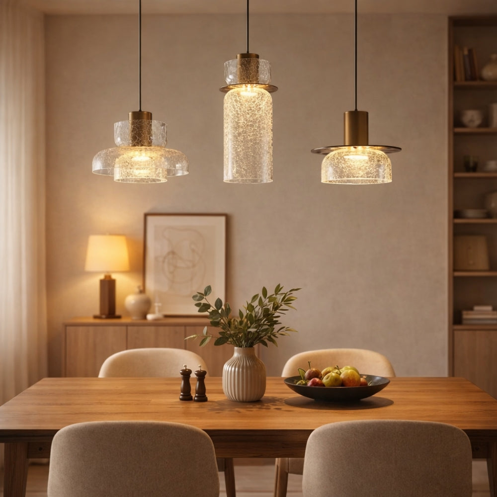 Suspension Verre Fissuré Ambré ou Transparent | Éclat Texturé
