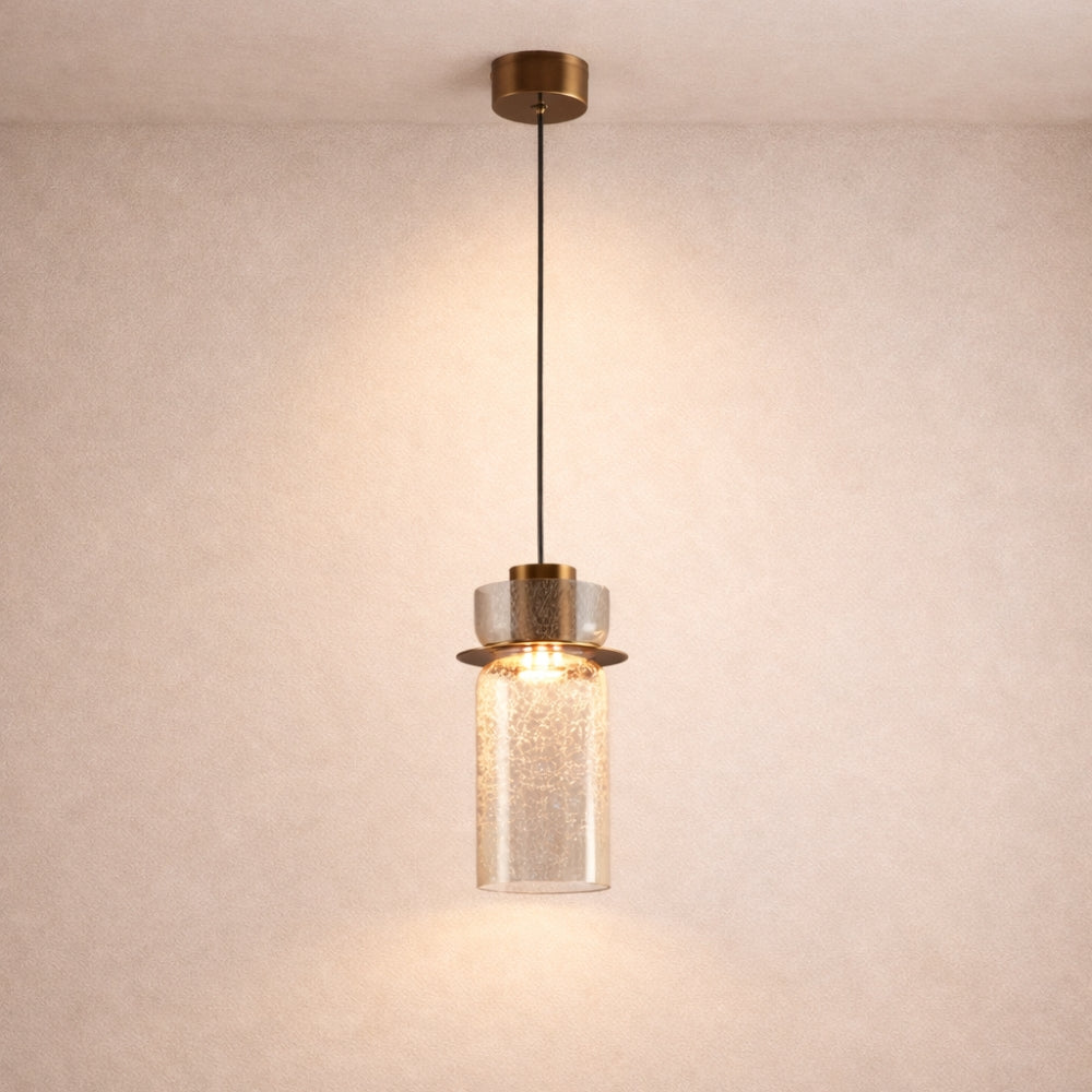 Suspension Verre Fissuré Ambré ou Transparent | Éclat Texturé