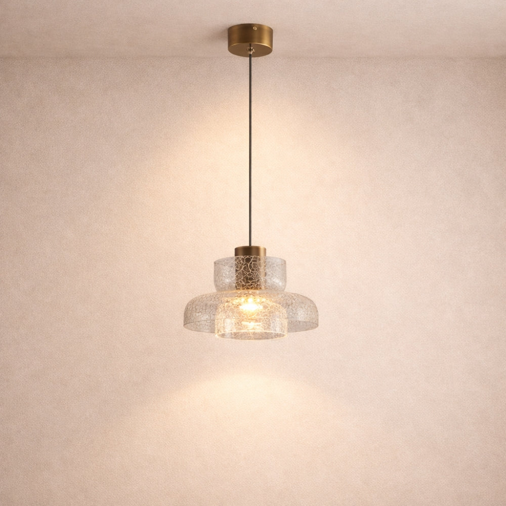 Suspension Verre Fissuré Ambré ou Transparent | Éclat Texturé