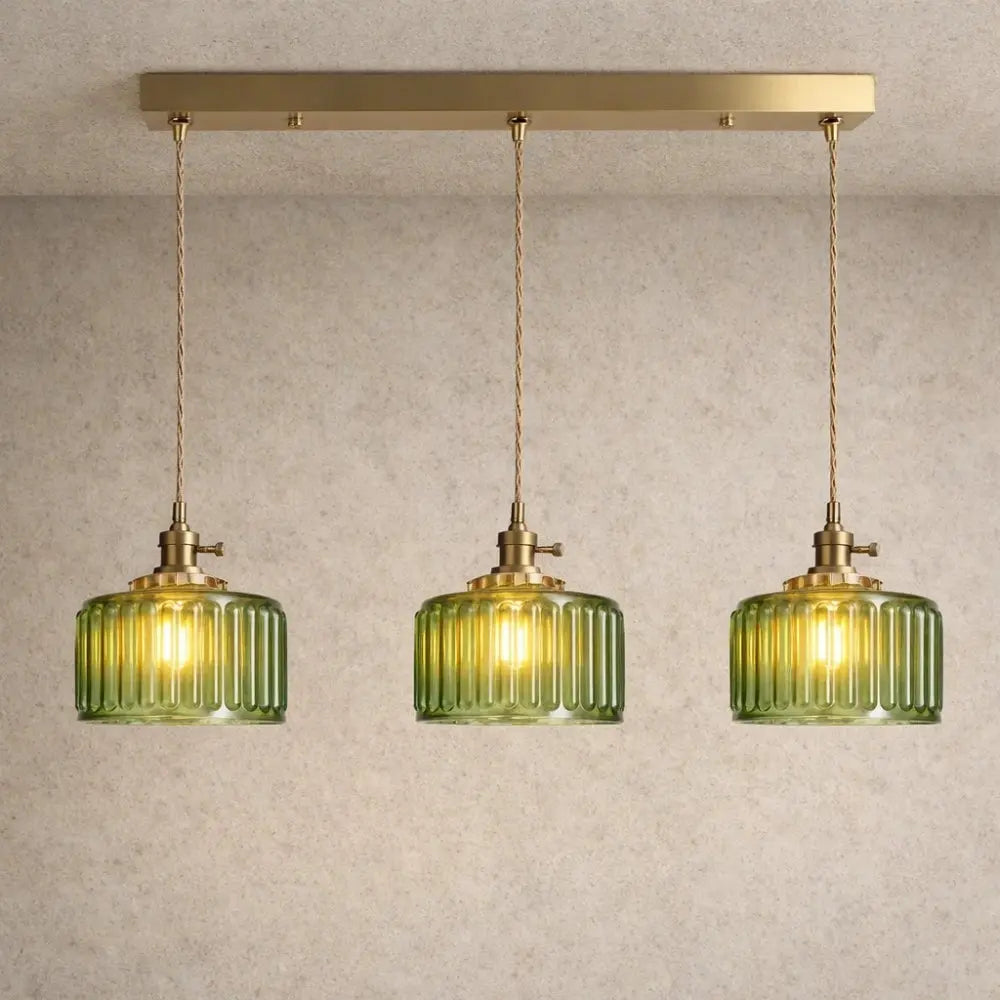 Suspension Verre Cannelé Vintage Cylindrique Dorée | Cylindre Lumineux