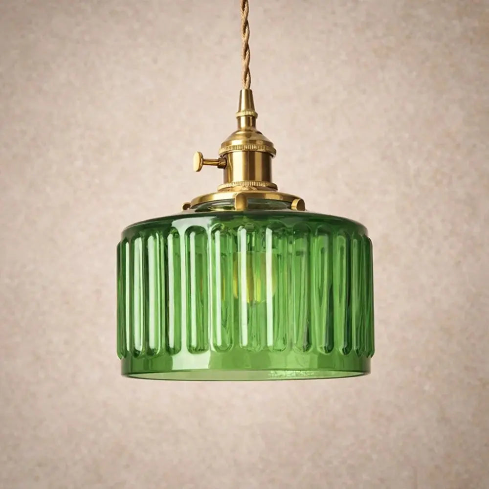 Suspension Verre Cannelé Vintage Cylindrique Dorée | Cylindre Lumineux