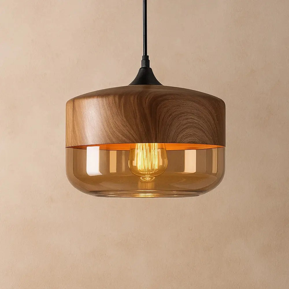 Suspension Bois Naturel et Verre Chaleureux | Sylvara