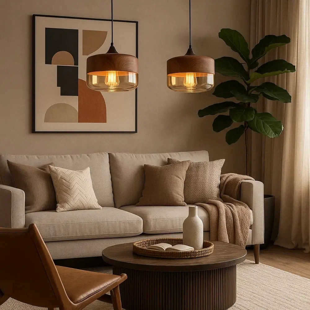 Suspension Bois Naturel et Verre Chaleureux | Sylvara