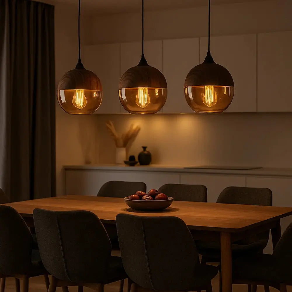 Suspension Bois Naturel et Verre Chaleureux | Sylvara