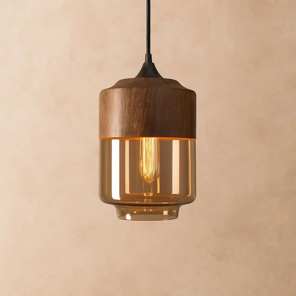 Suspension Bois Naturel et Verre Chaleureux | Sylvara