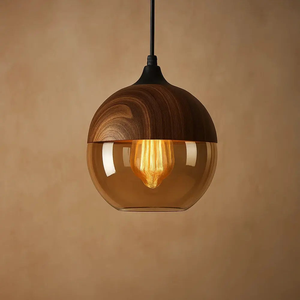 Suspension Bois Naturel et Verre Chaleureux | Sylvara